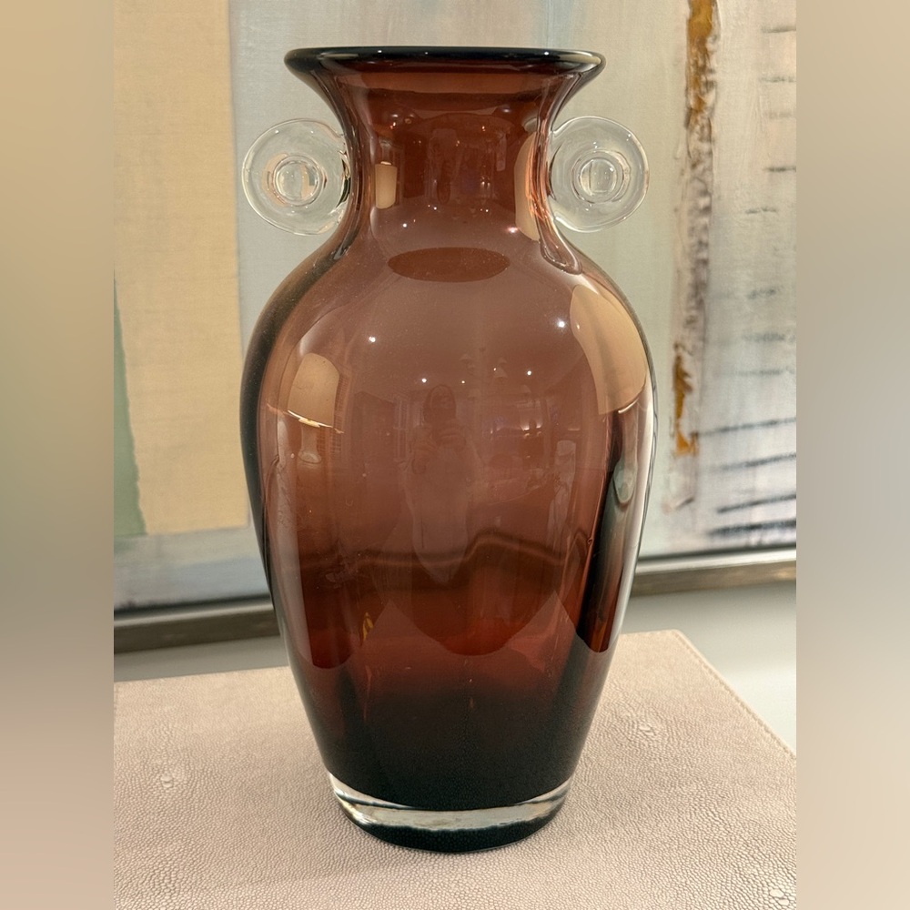 Vintage Art Vase Glass Swirl Handles